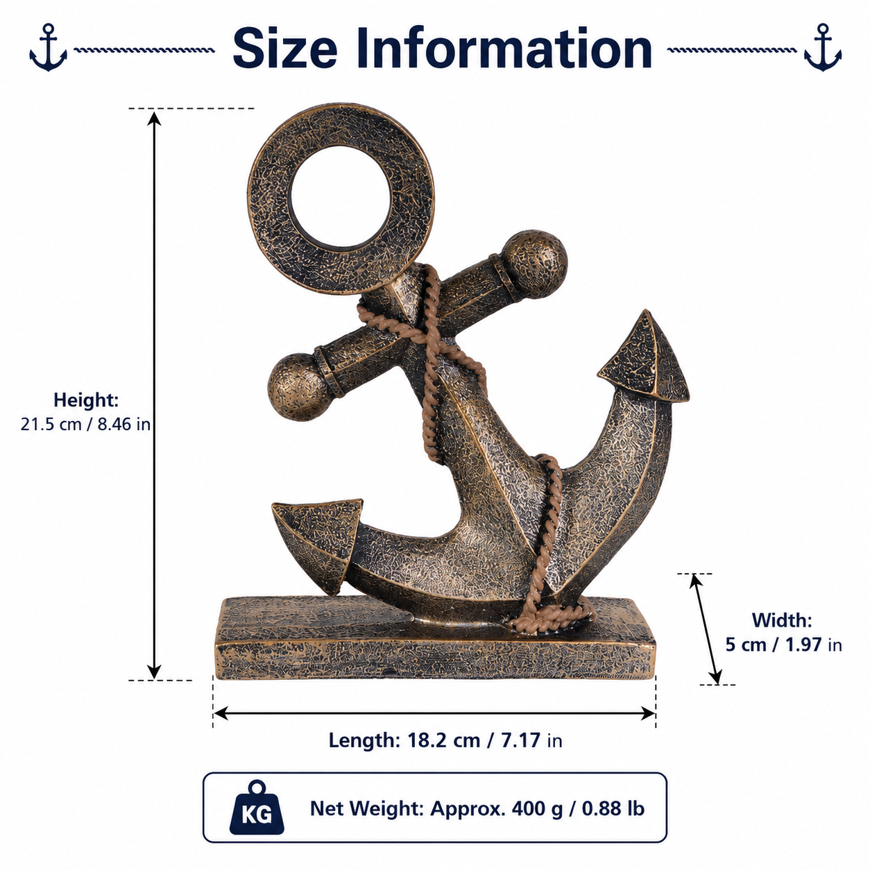 Freestanding Nautical Anchor Decor, Antique Bronze Coastal Tabletop & Garden Accent