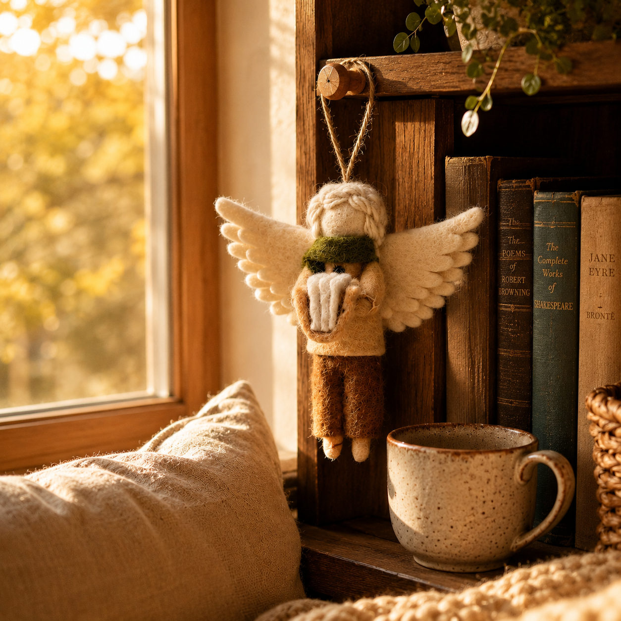 Handmade Wool Felt Reading Angel Ornament