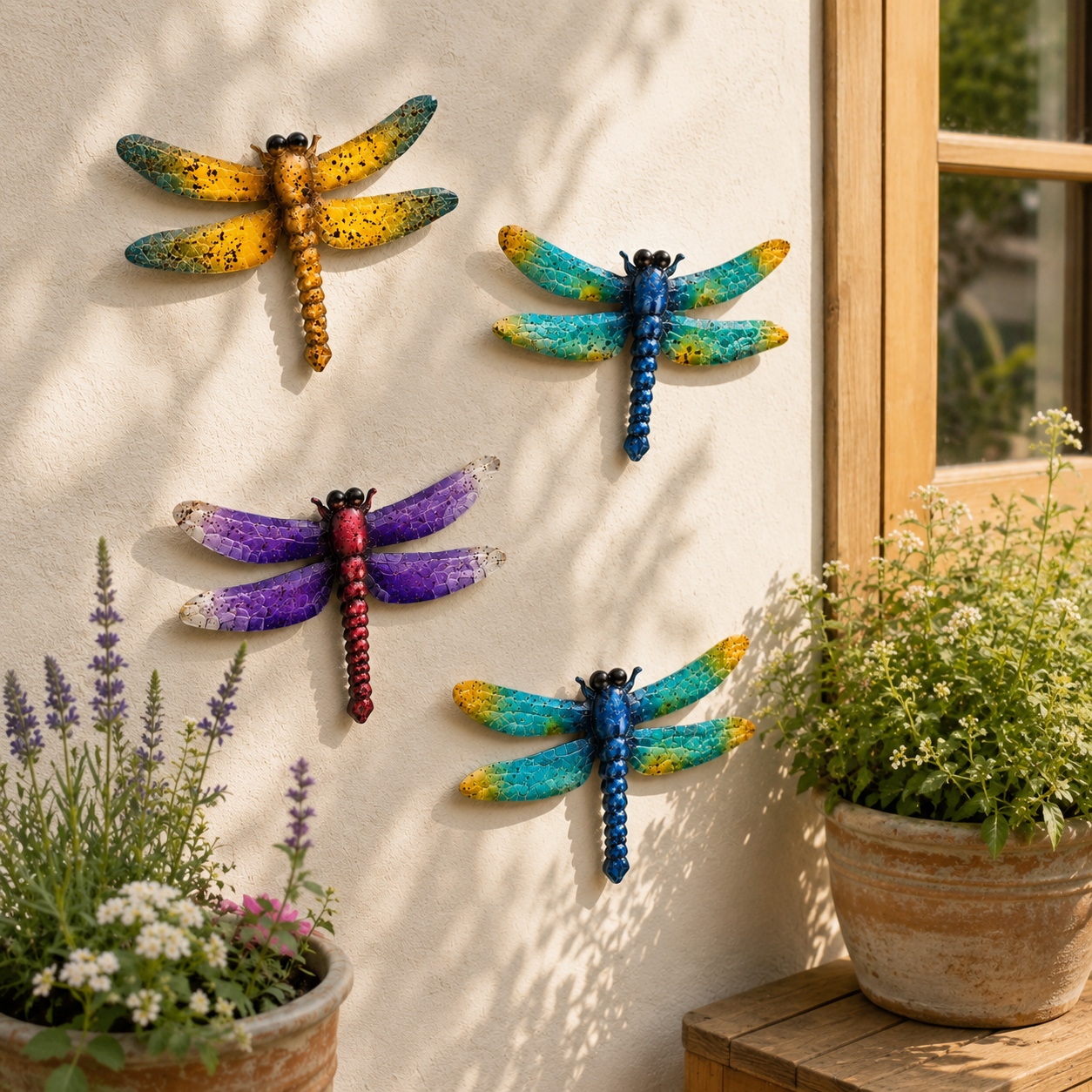 Colorful Metal Dragonfly Wall Decor Set of 3
