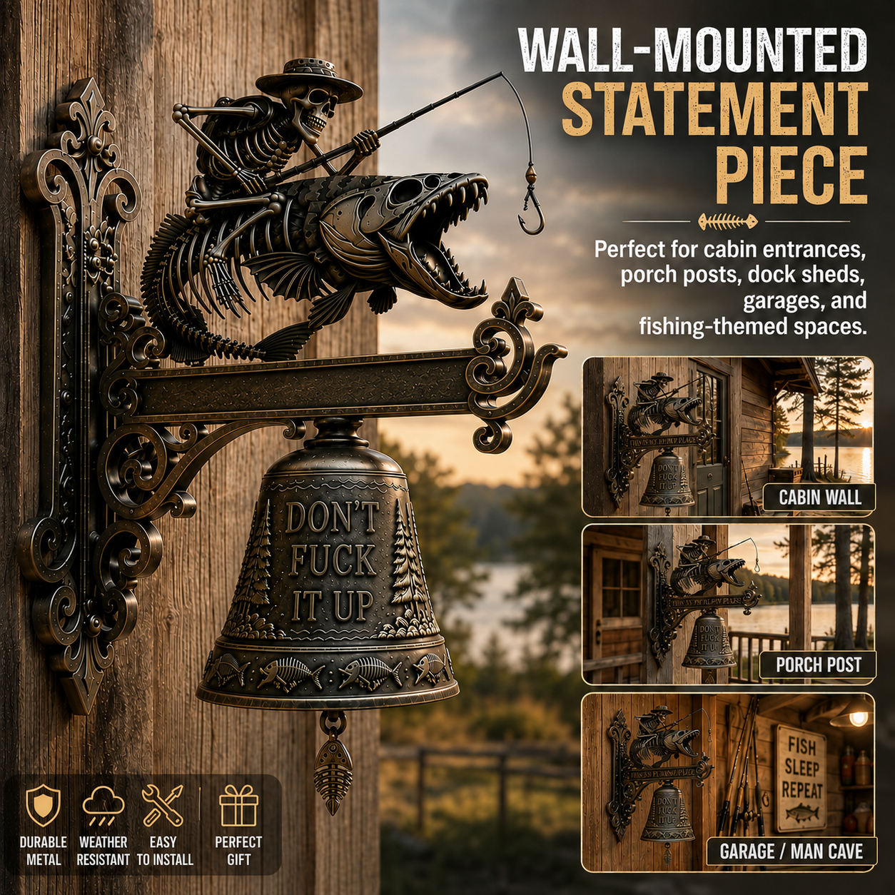 Skeleton Fisherman Wall Bell