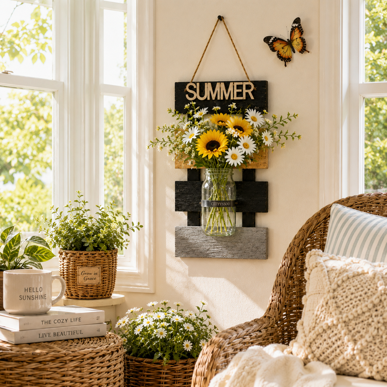 Rustic Farmhouse Wall Vase with LED Lights