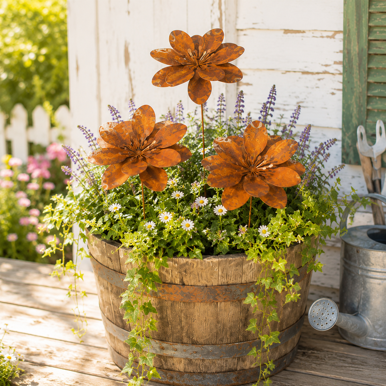 Rusty Metal Flower Garden Stake
