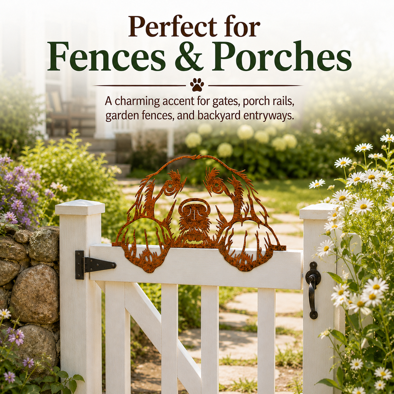 Rusty Dog Fence Peeker Metal Decor