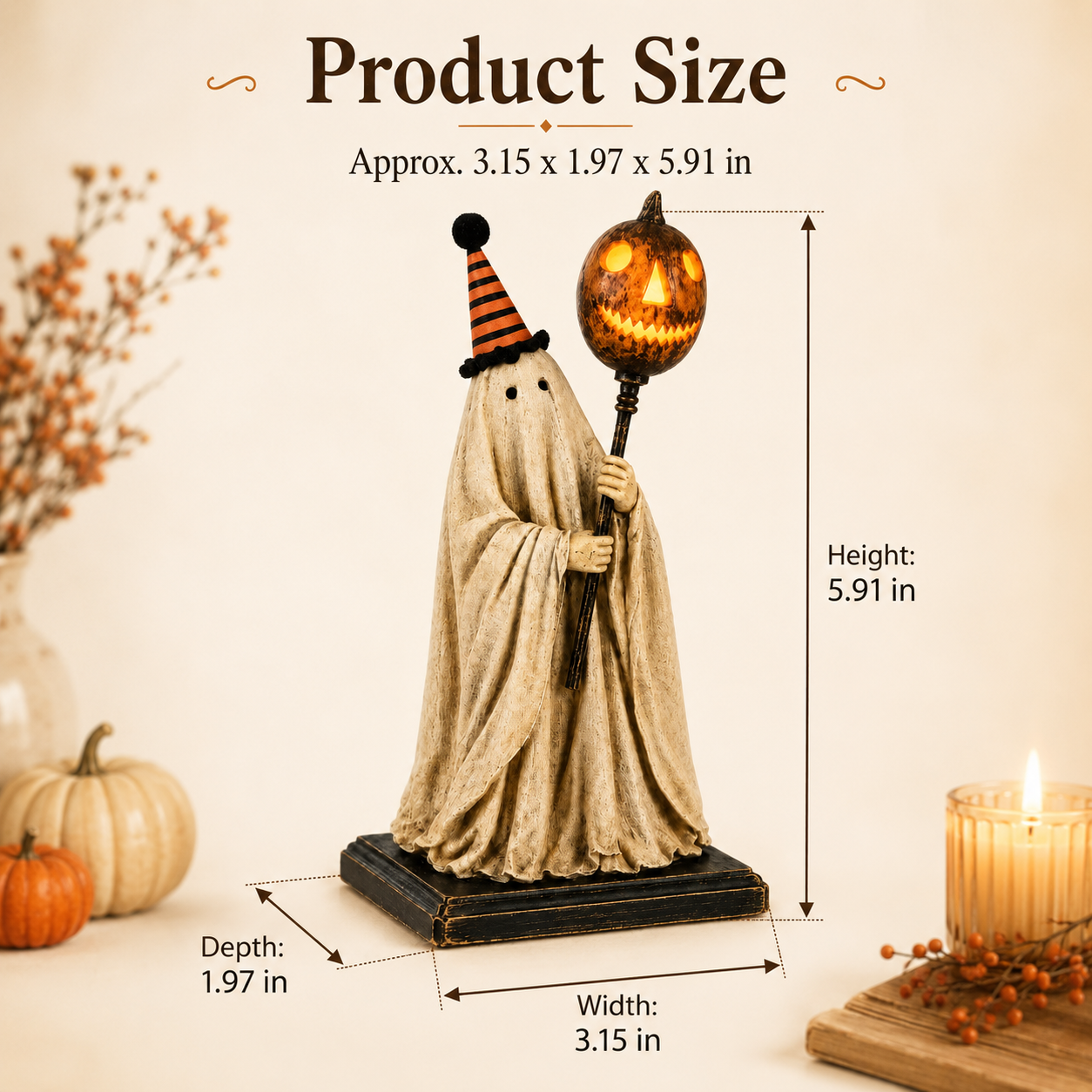 Halloween Ghost Figurine with Remote Control Light