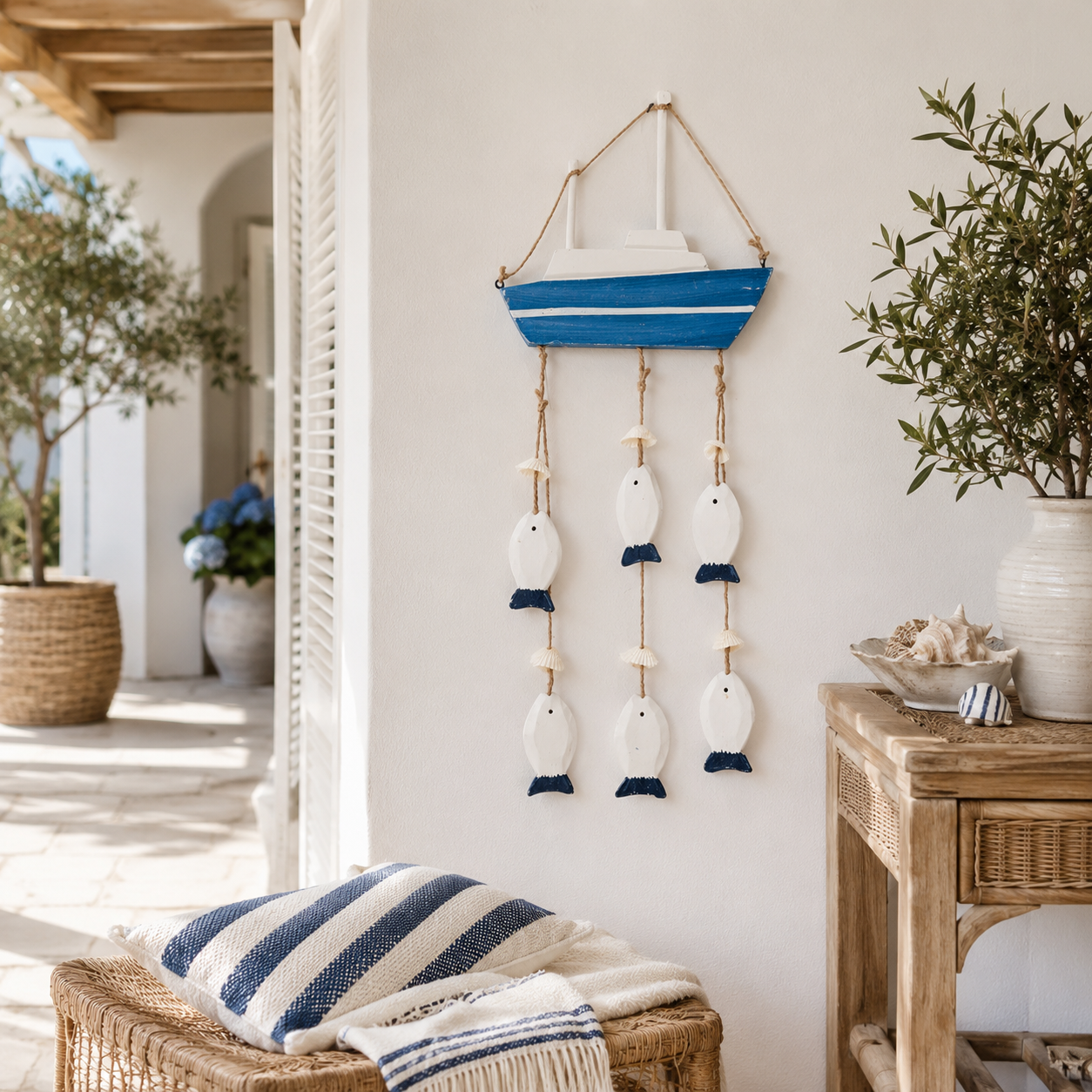 Coastal Wall Hanging Decor, Blue and White Nautical Hanging Ornament