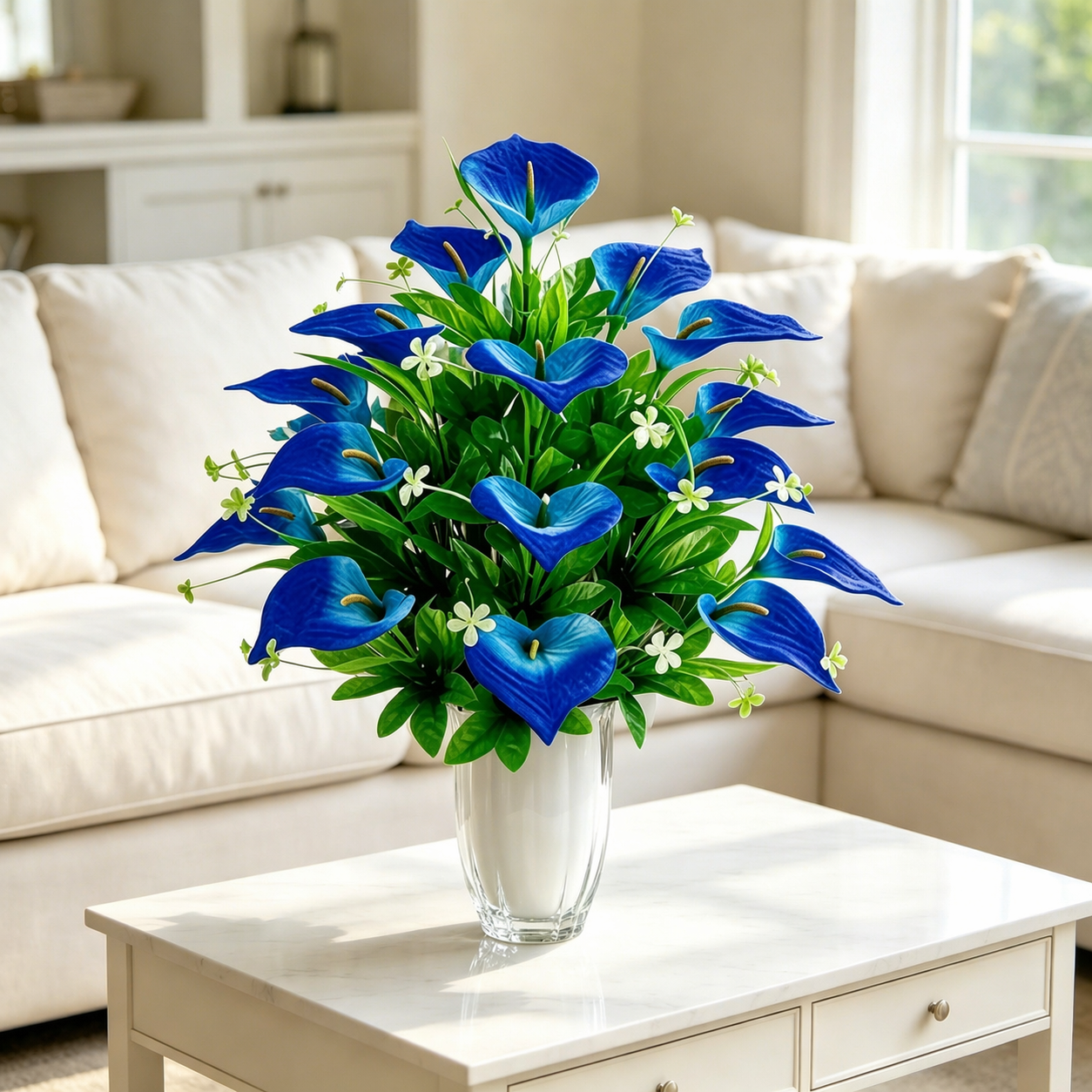 2-Bundle 36-Head Realistic Blue Calla Lily Bouquet