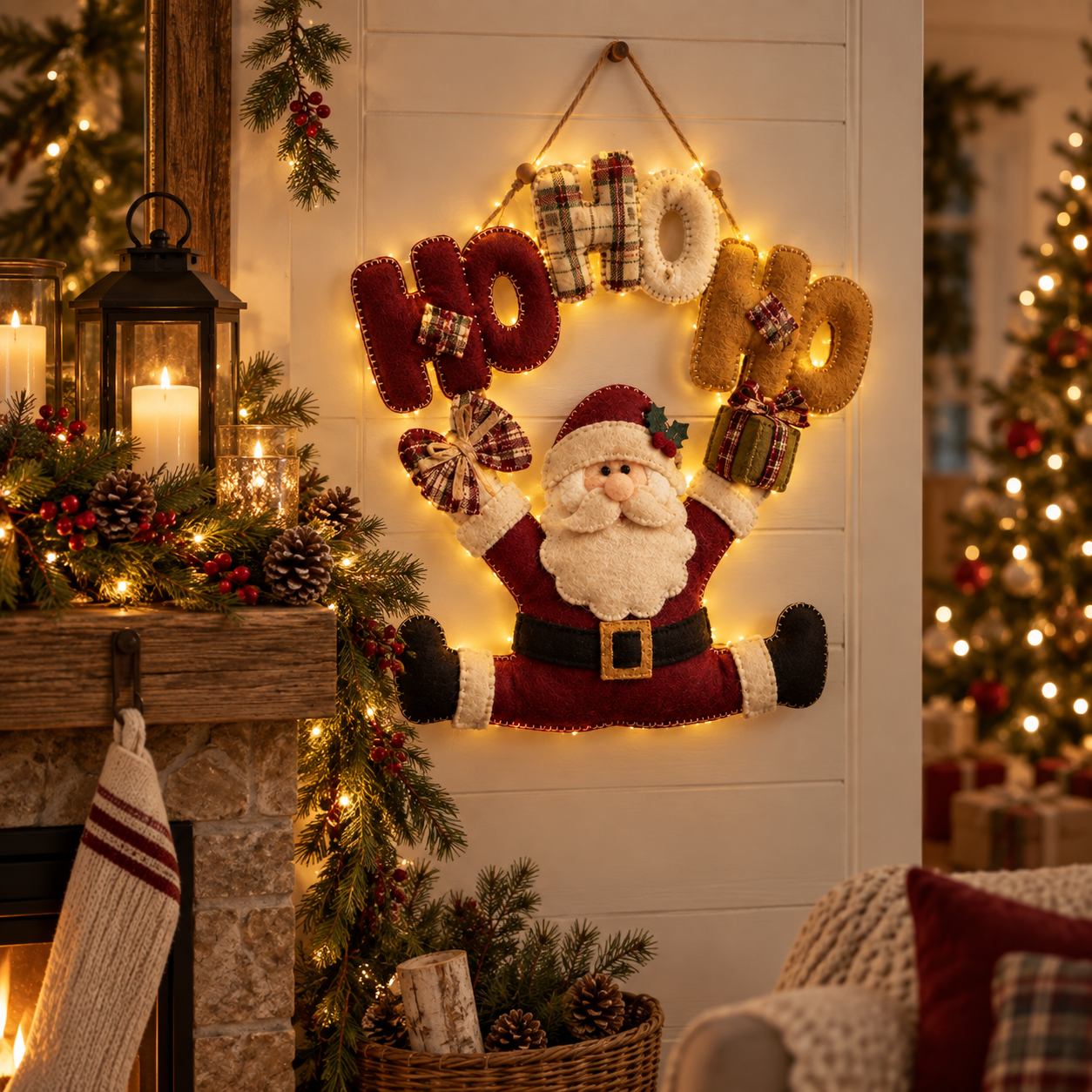 Lighted Santa Claus Christmas Door Hanger