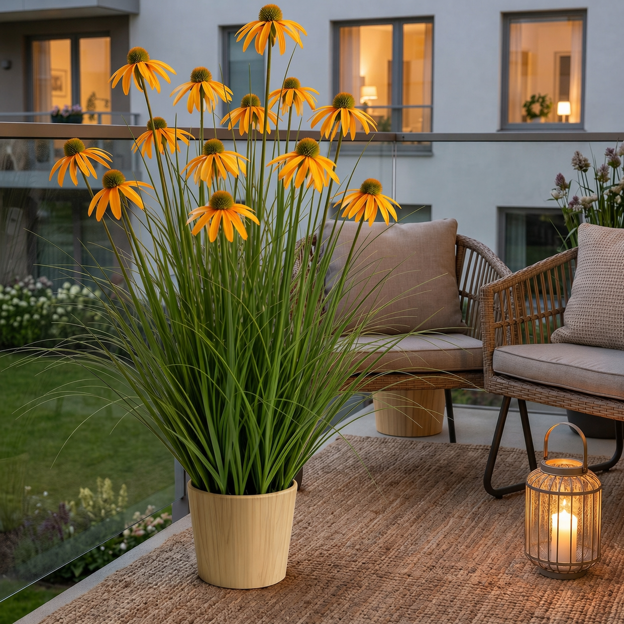 3-Head Artificial Coneflower Grass Plant