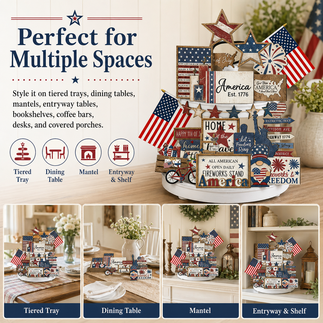 25-Piece Patriotic Tiered Tray Decor Set