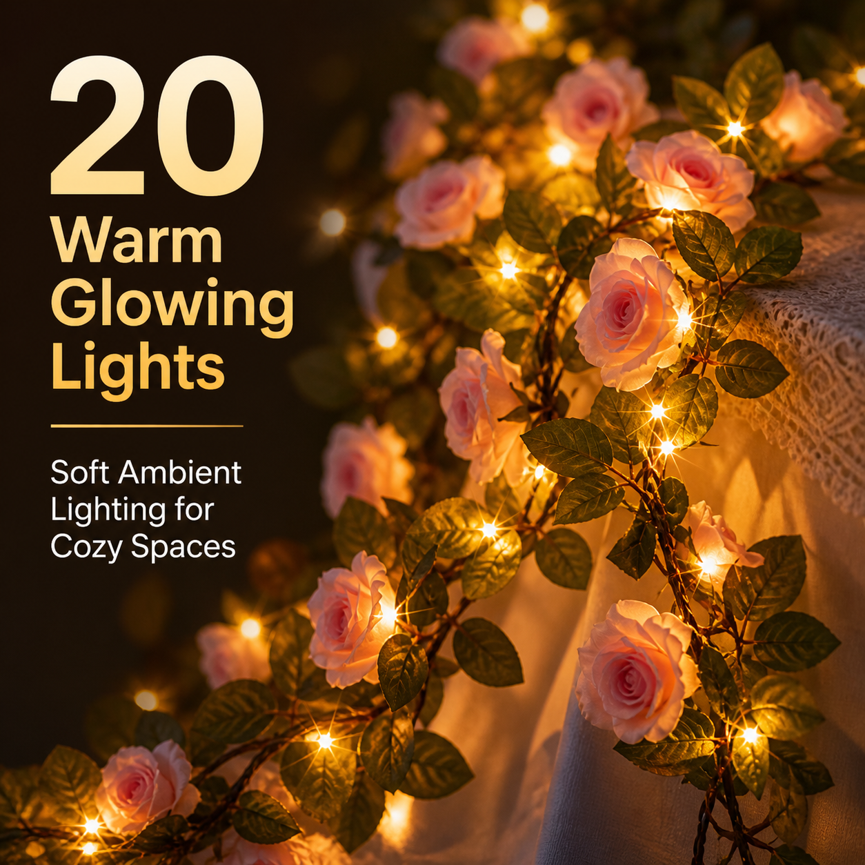 78.7 in 20 Warm LED Champagne Rose Garland String Lights