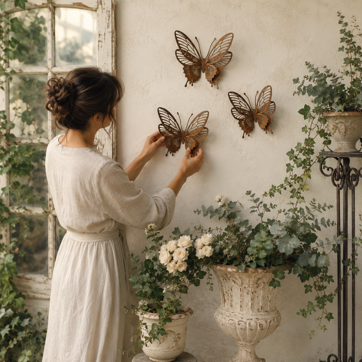 3-Piece Rust Metal 8-Wing Butterfly Wall & Garden Decor