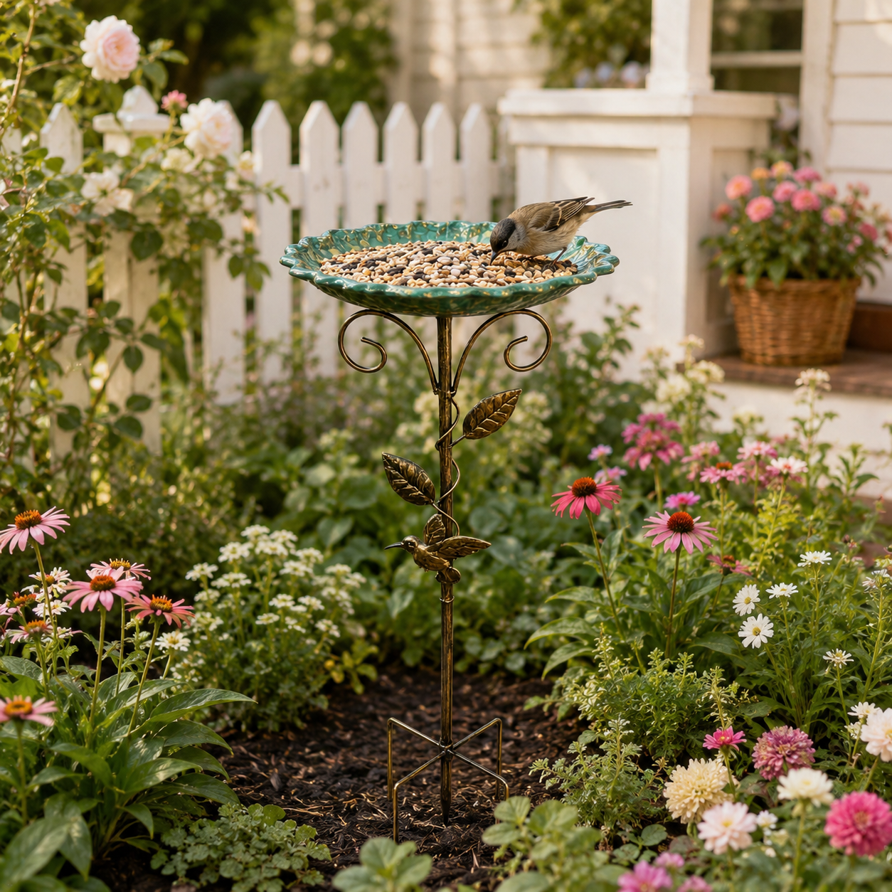 Vintage Mosaic Garden Bird Bath & Feeder