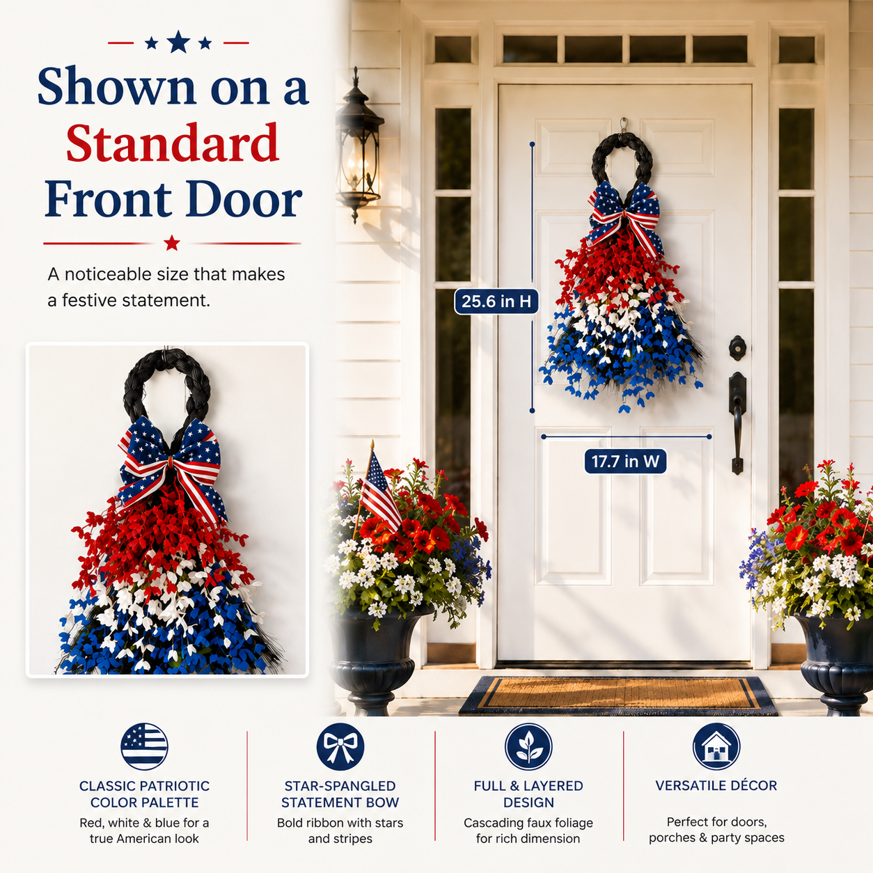 Patriotic Red, White & Blue Hanging Wreath