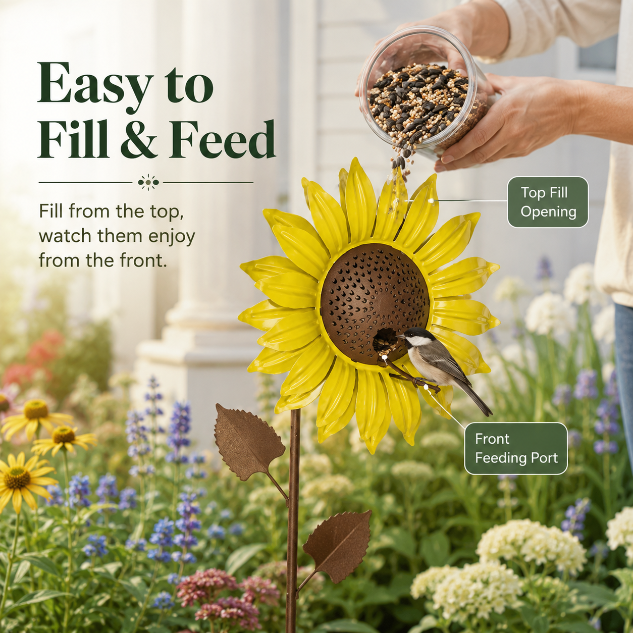 Sunflower Metal Bird Feeder Garden Stake