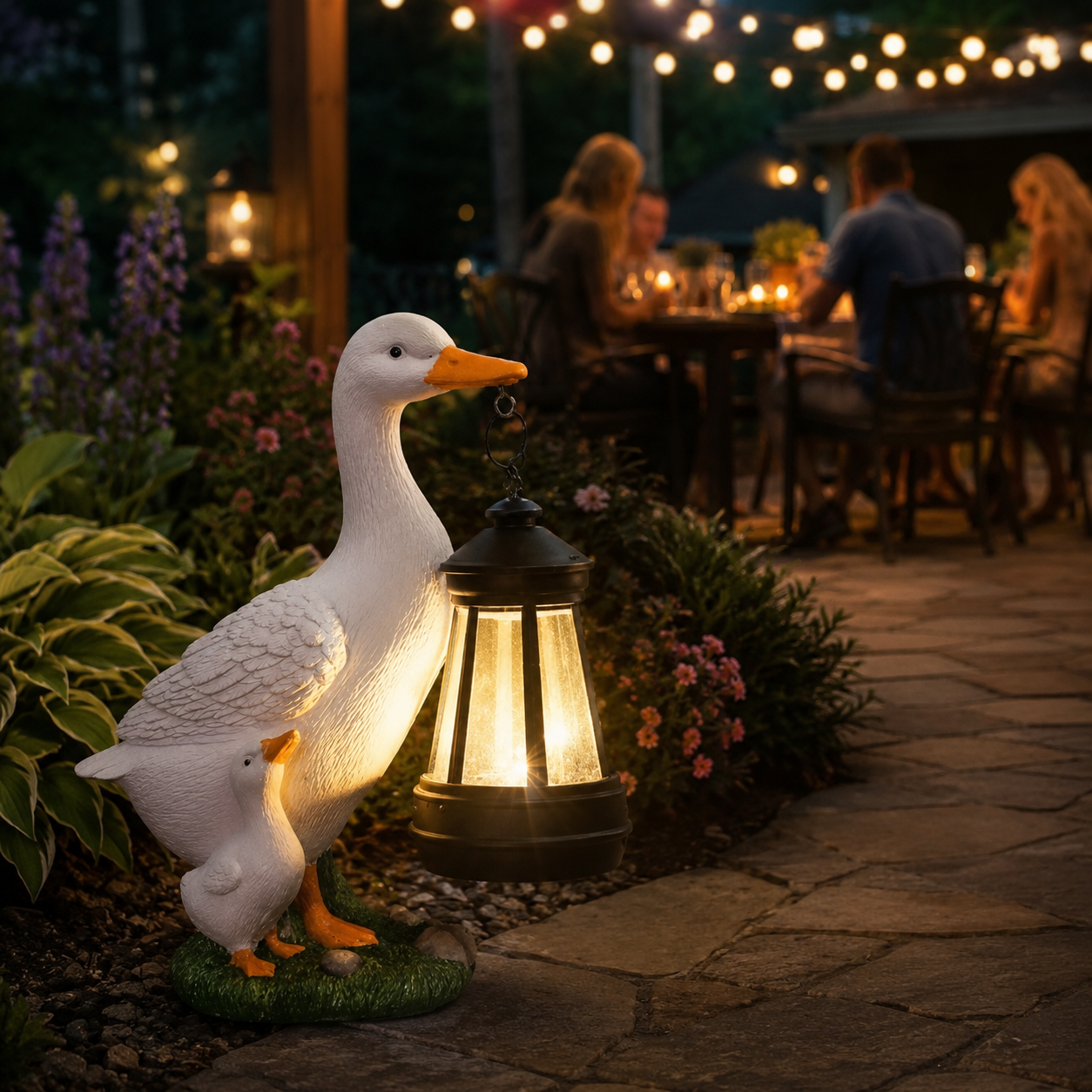 Solar White Duck Lantern Garden Decor