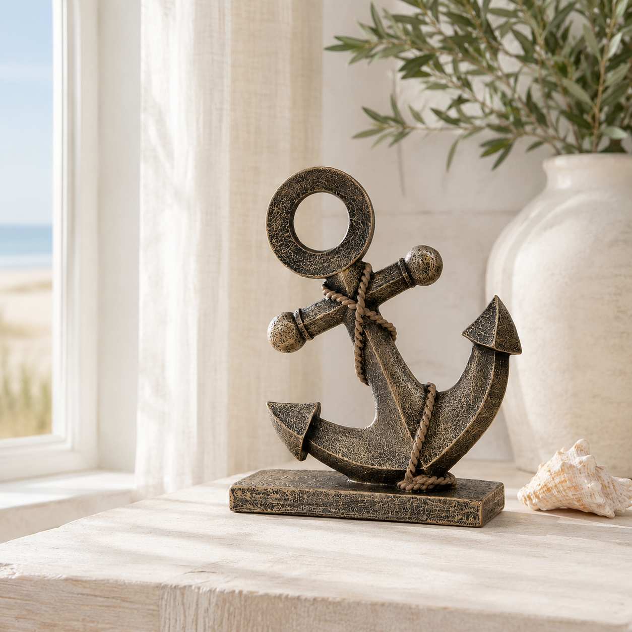 Freestanding Nautical Anchor Decor, Antique Bronze Coastal Tabletop & Garden Accent