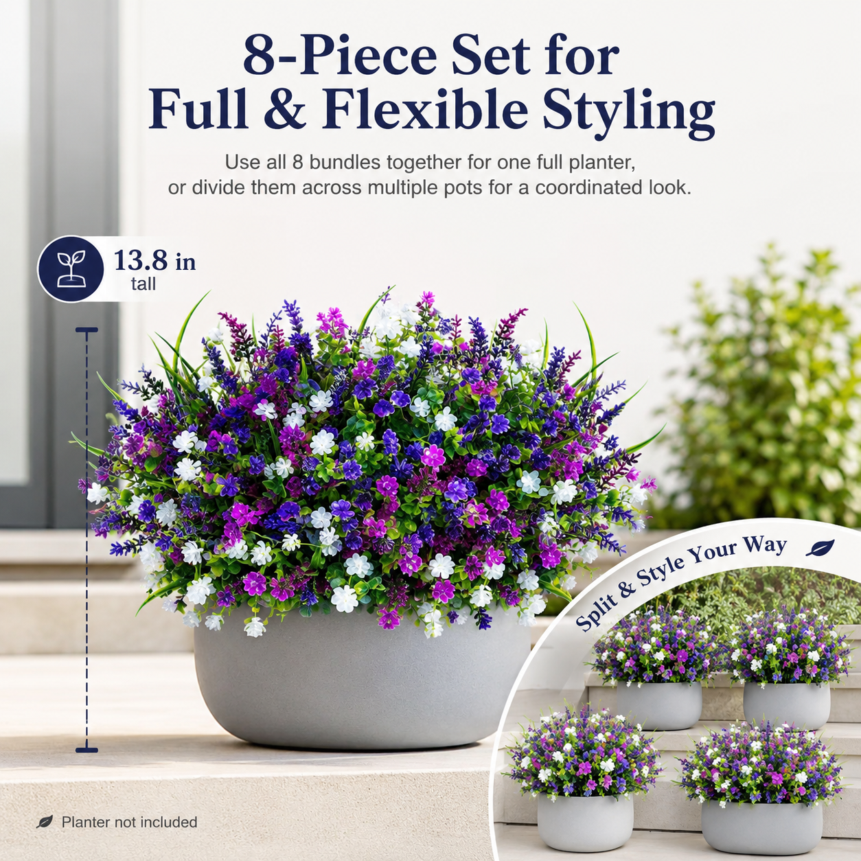 8-Piece Set of Outdoor Realistic Artificial Flowers