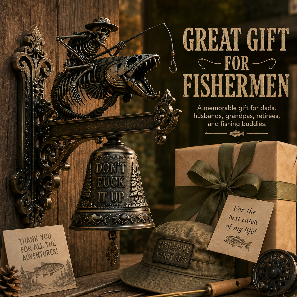 Skeleton Fisherman Wall Bell