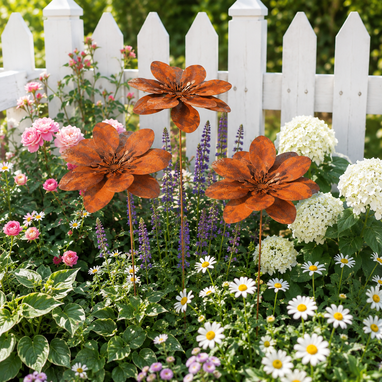 Rusty Metal Flower Garden Stake