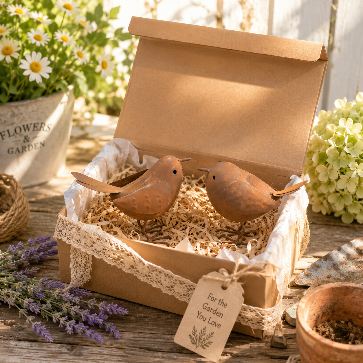 Rustic Metal Bird Figurines Set of 2