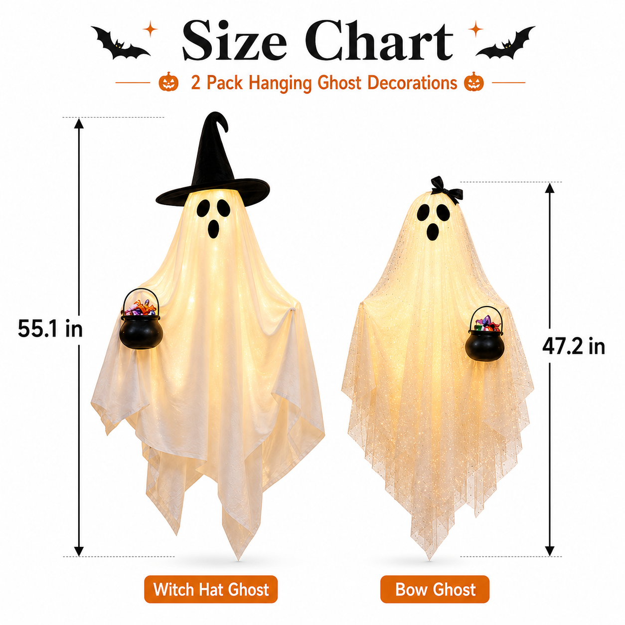 2 Pack Lighted Hanging Ghost Decorations with Remote