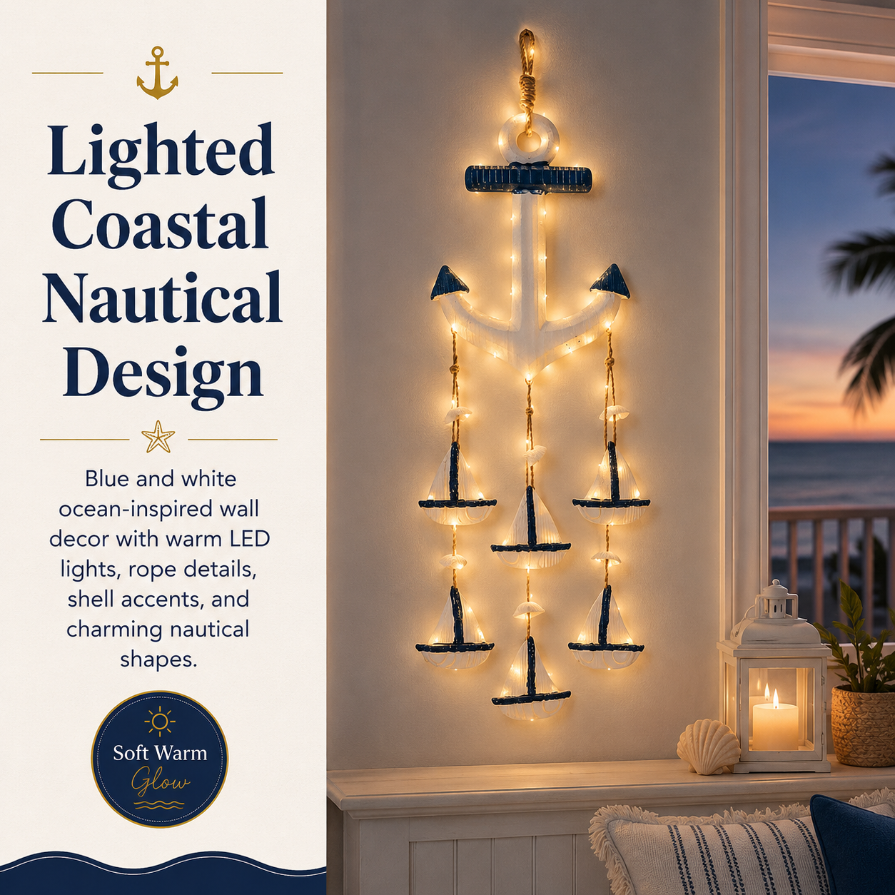 Coastal Wall Hanging Decor, Blue and White Nautical Hanging Ornament