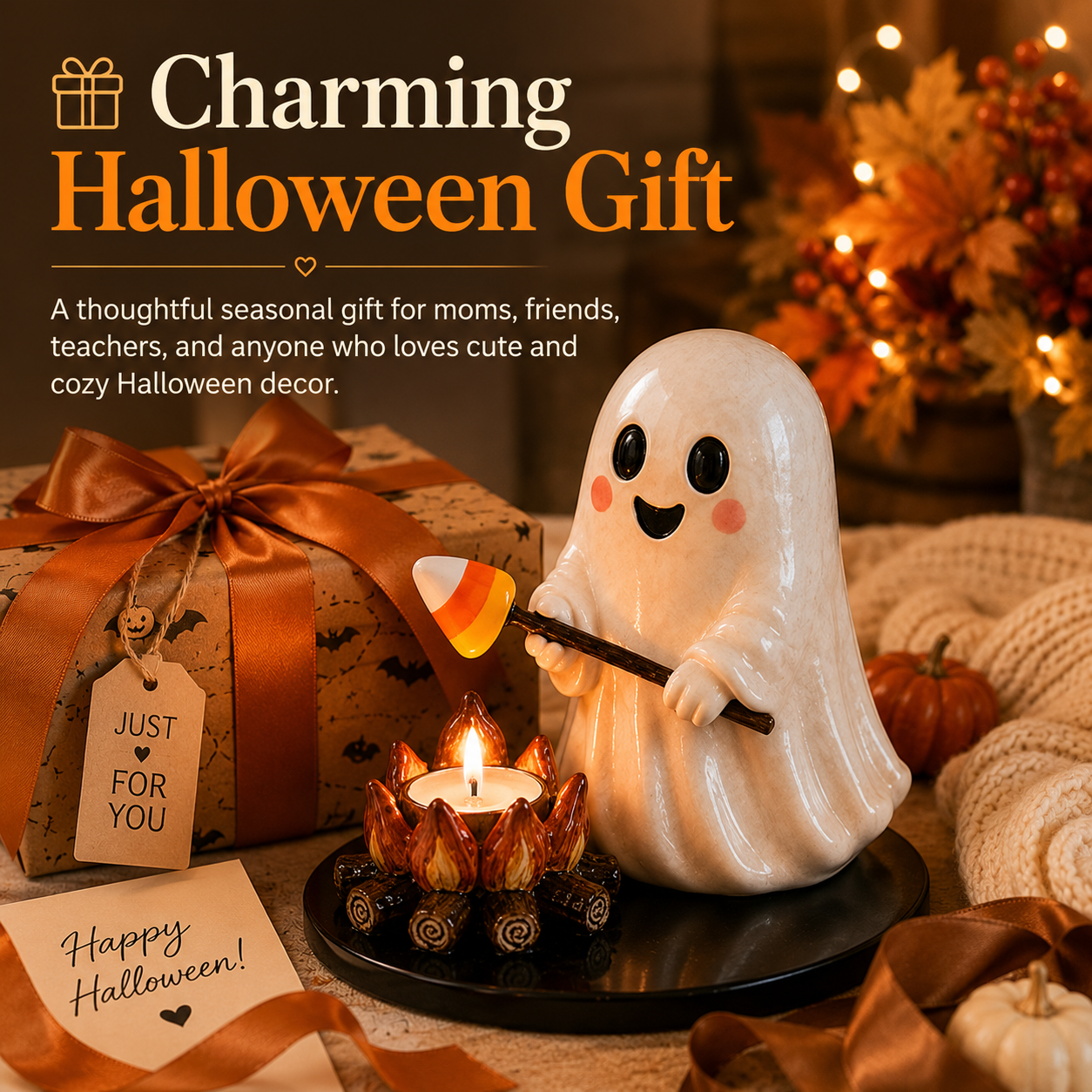 Cute Ghost Campfire Tealight Holder