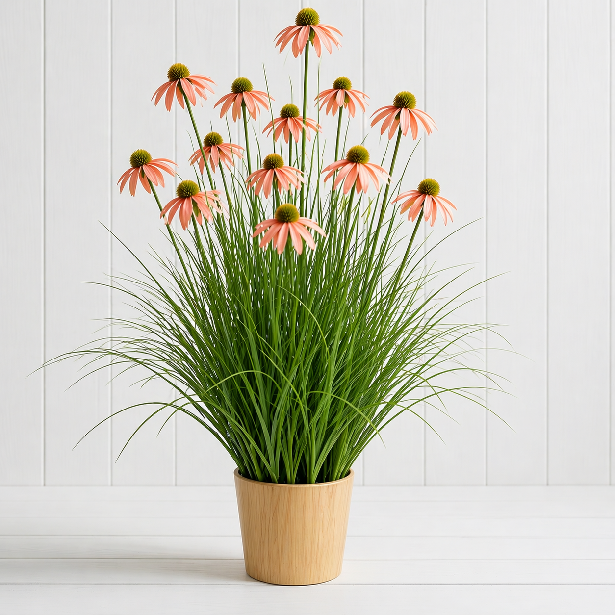 3-Head Artificial Coneflower Grass Plant