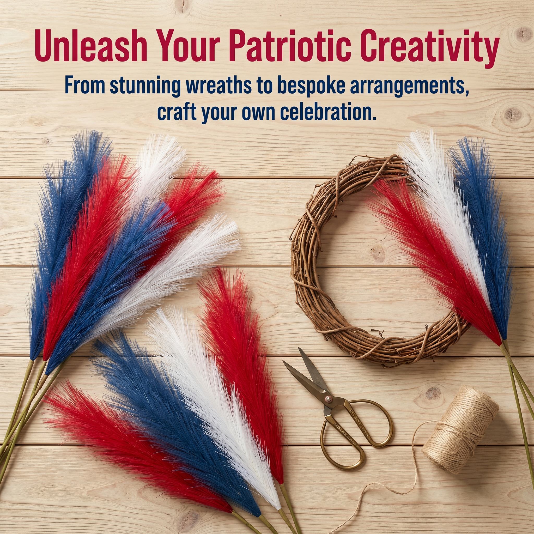 9PCS Patriotic Pampas Grass Stems