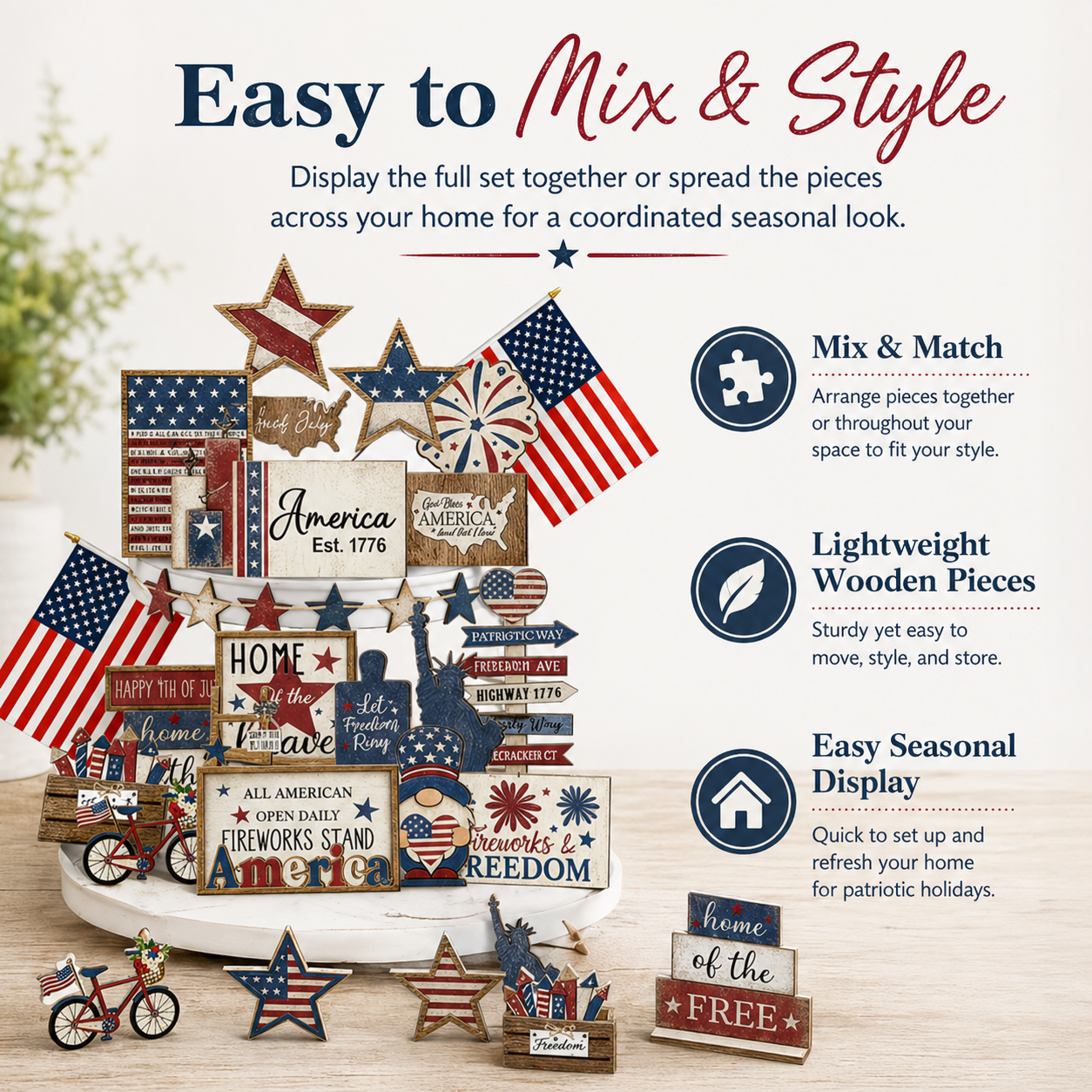 25-Piece Patriotic Tiered Tray Decor Set