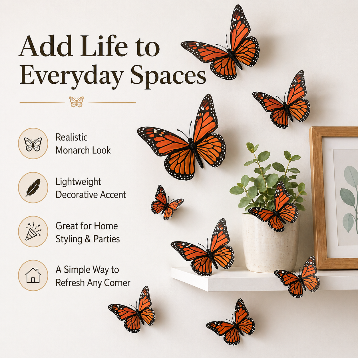 24-Piece 3D Artificial Monarch Butterfly Wall Decor Set
