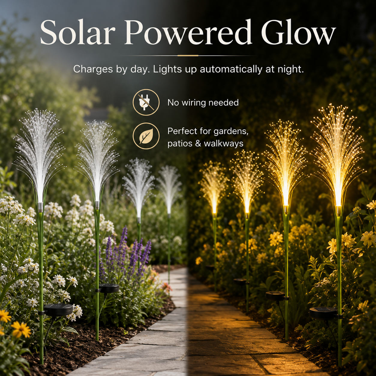 2-Pack 28in Solar Fiber Optic Reed Garden Lights