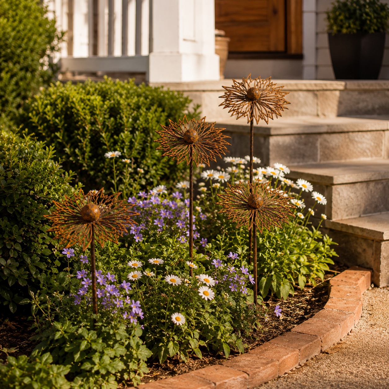Rustic Cornflower Metal Garden Stakes