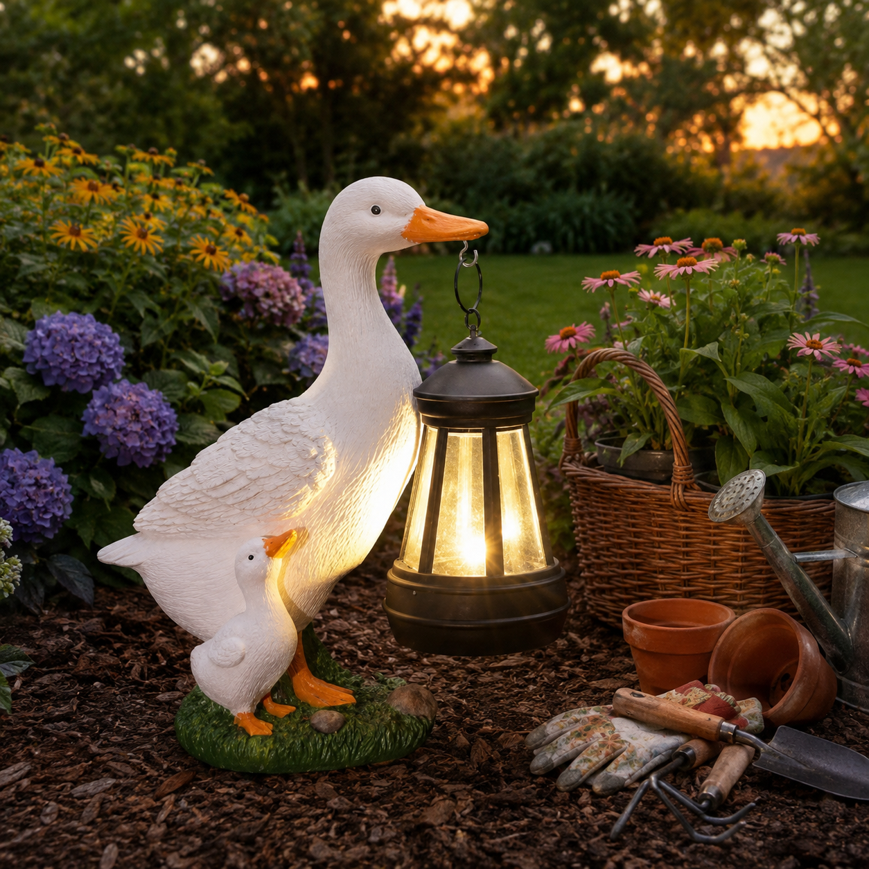 Solar White Duck Lantern Garden Decor