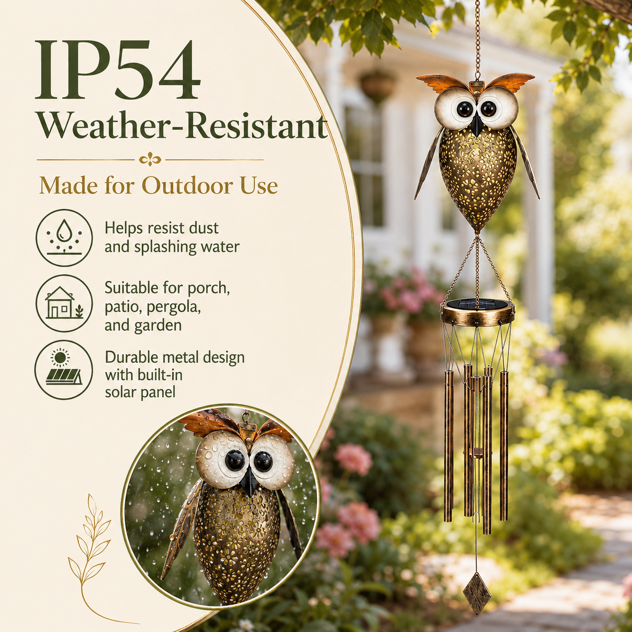 Solar Owl Wind Chime Light