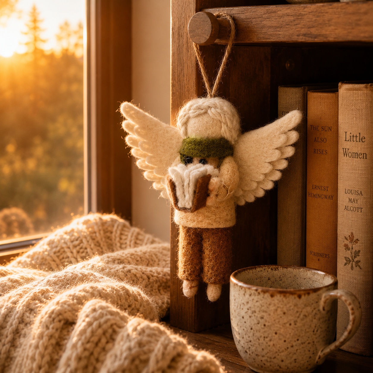 Handmade Wool Felt Reading Angel Ornament