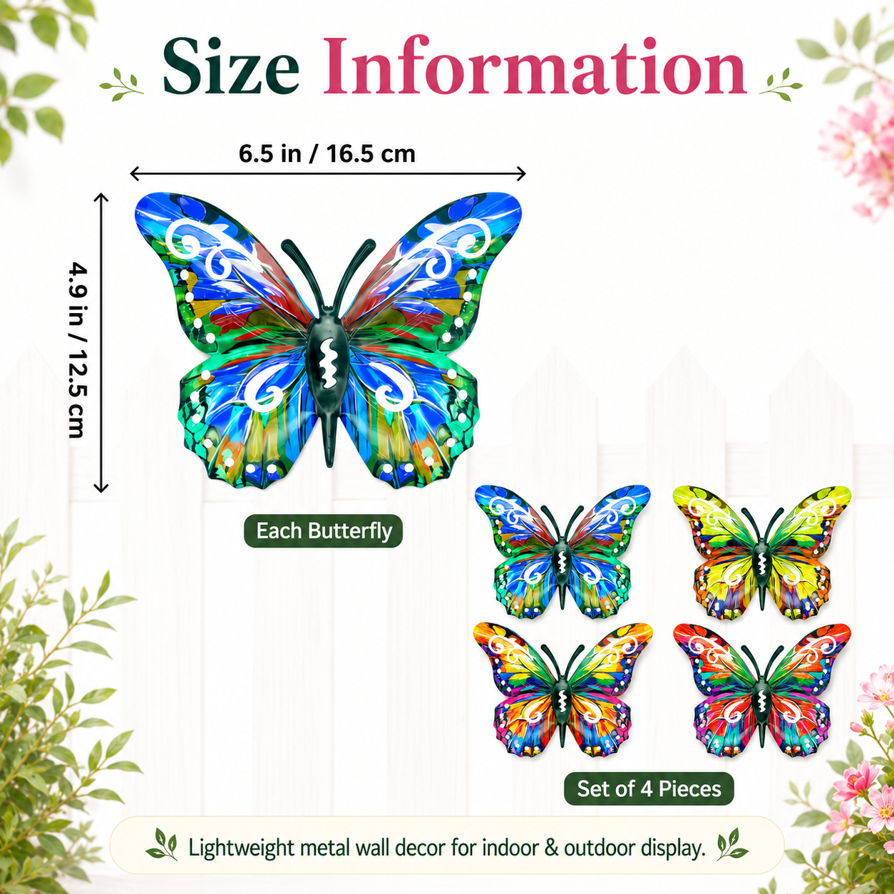 4-Pack Colorful Metal Butterfly Wall Decor, Hand-Painted Iron