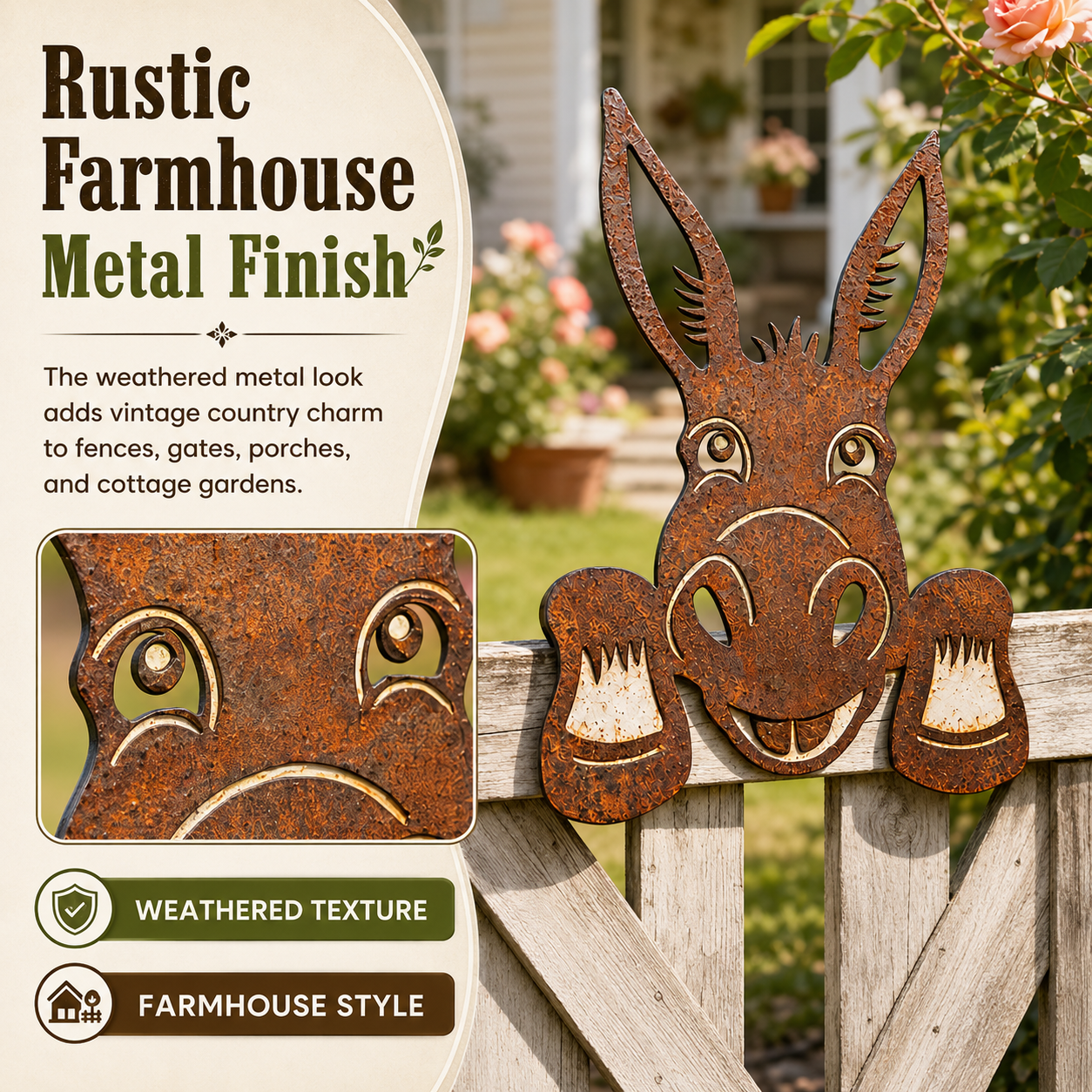 Rustic Donkey Fence Peeker Decor, Metal Donkey Garden Fence Decoration