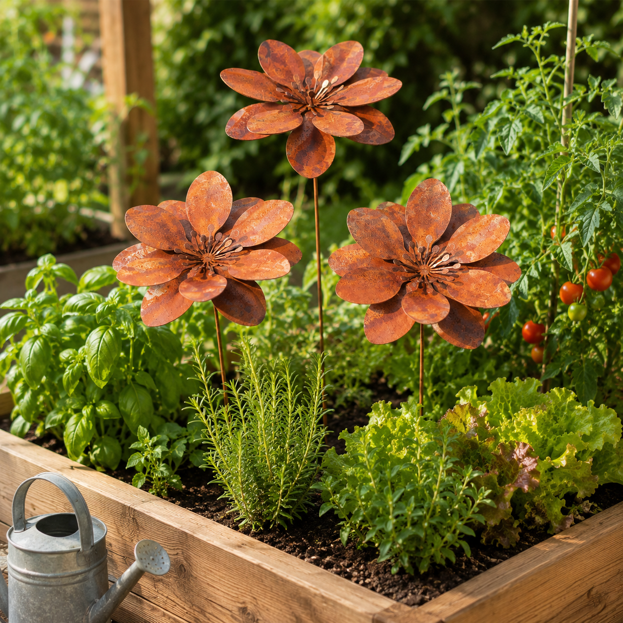 Rusty Metal Flower Garden Stake