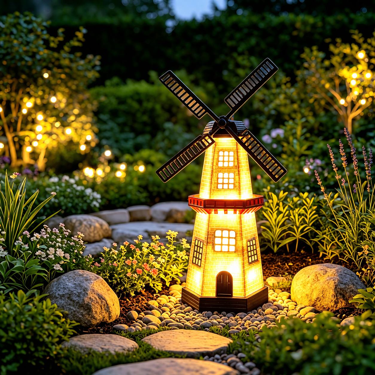 Solar Windmill Lighthouse Garden Light
