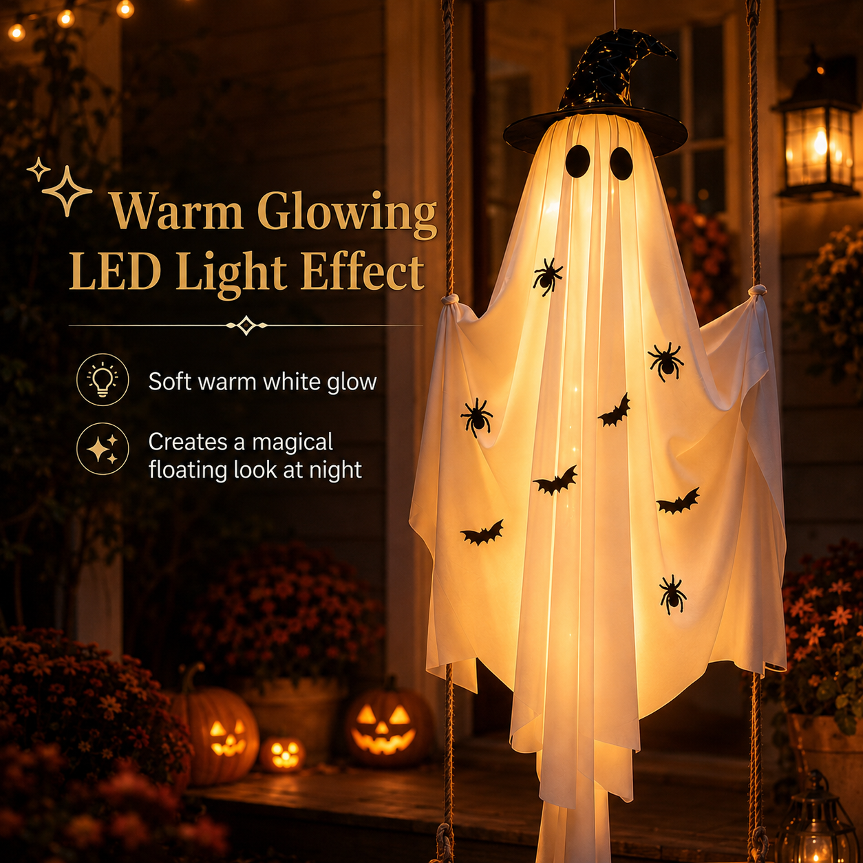 Lighted Hanging Halloween Ghost Decor