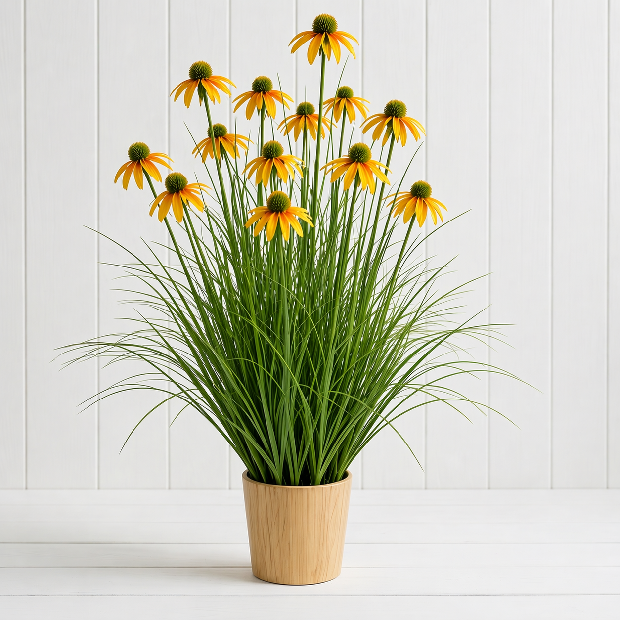 3-Head Artificial Coneflower Grass Plant
