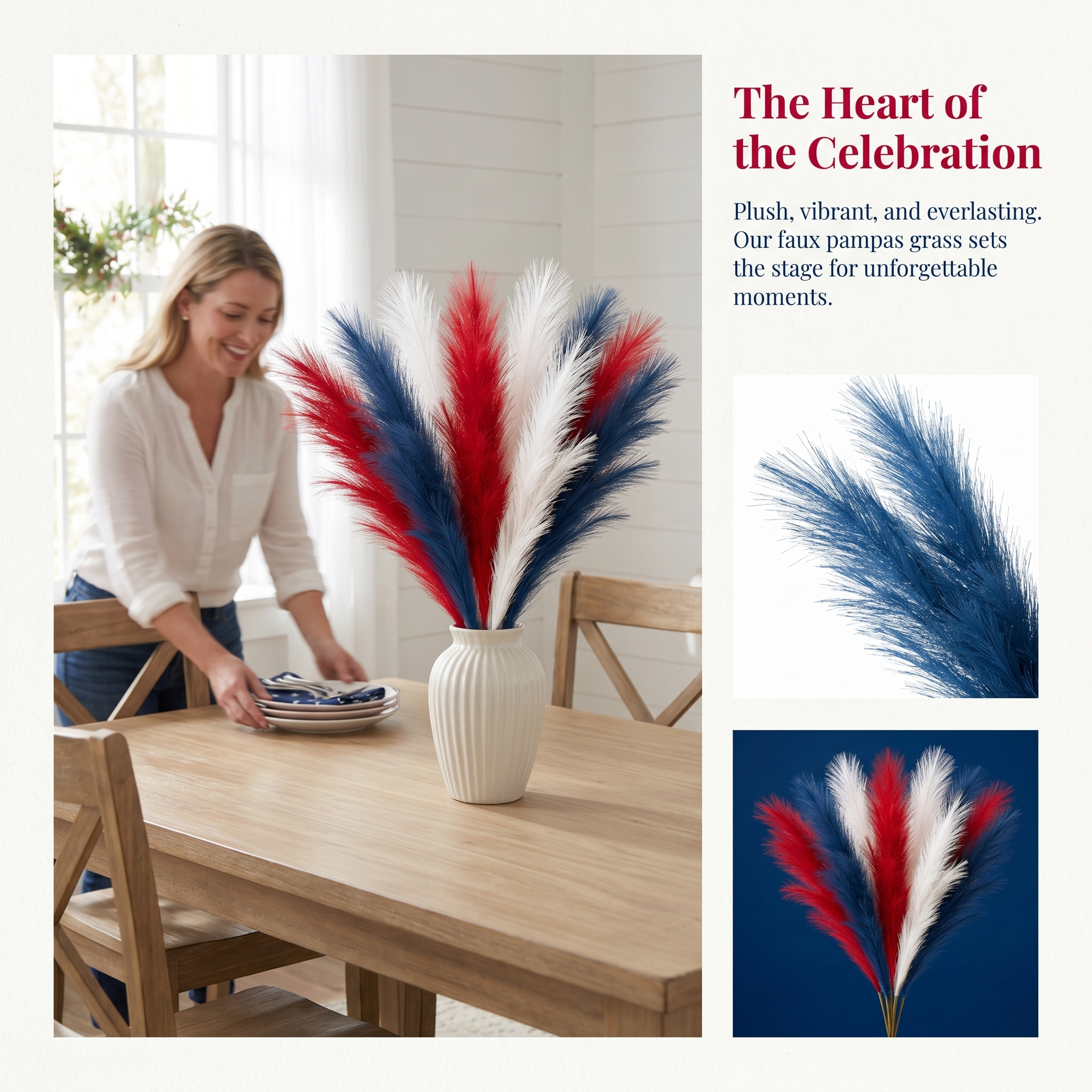 9PCS Patriotic Pampas Grass Stems