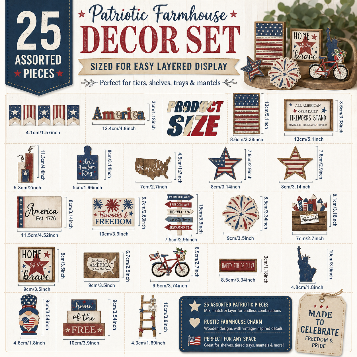 25-Piece Patriotic Tiered Tray Decor Set