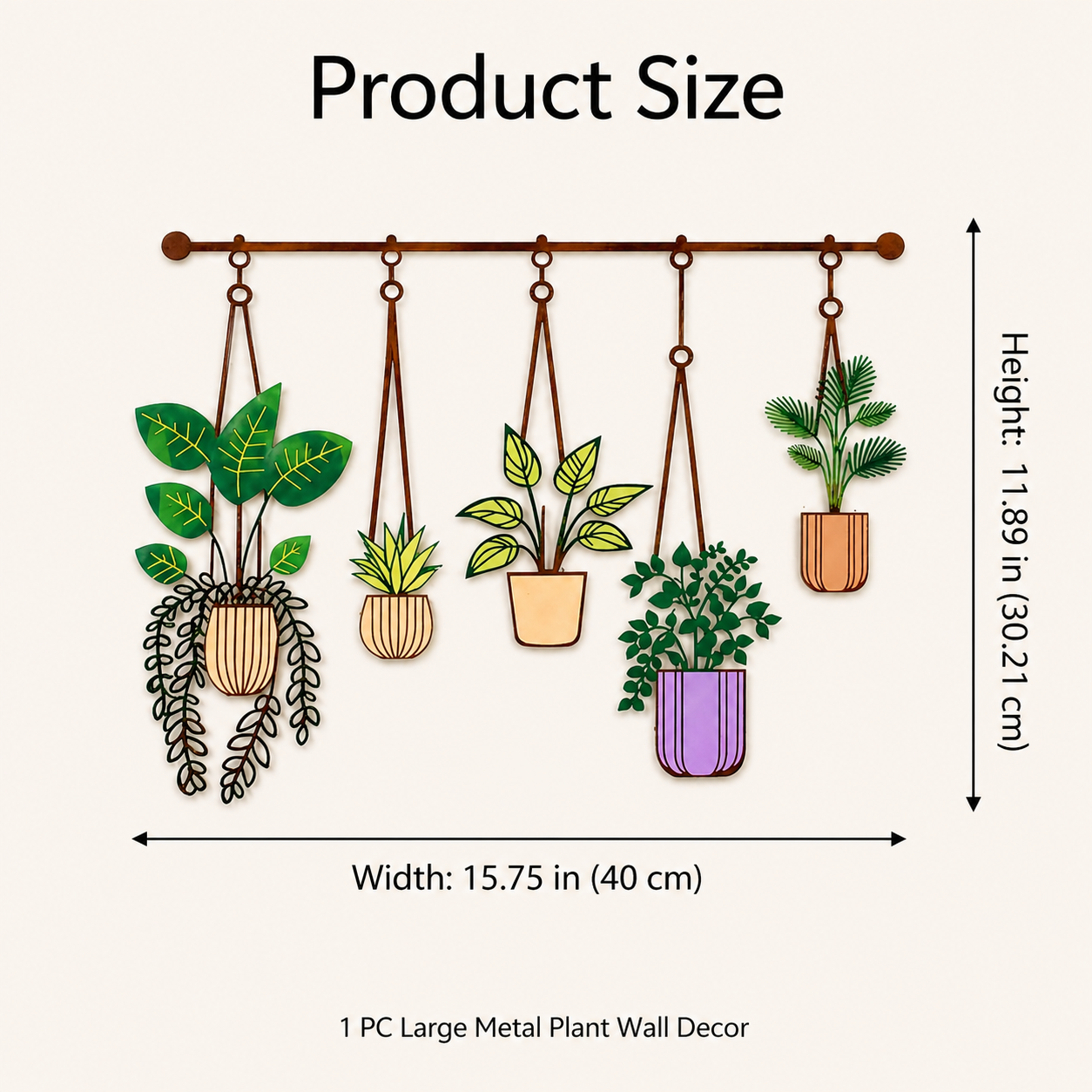 1-Piece Large Metal Hanging Plant Wall Decor