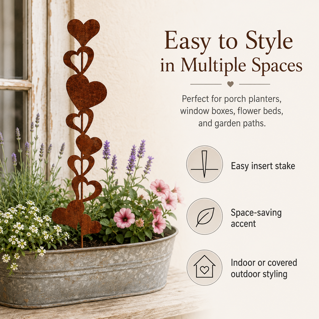 Rustic Heart Metal Garden Stake Decor