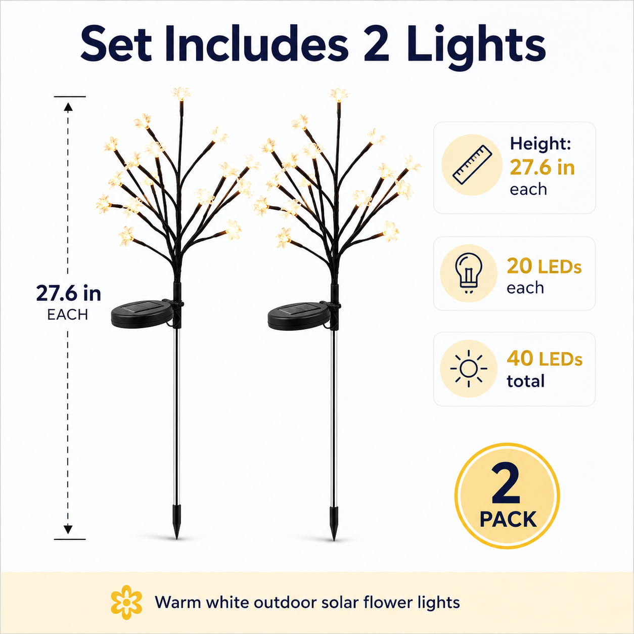 2-Pack Solar Flower LED Lights – 40-LED Outdoor Garden Decor for Patio, Yard & Pathway