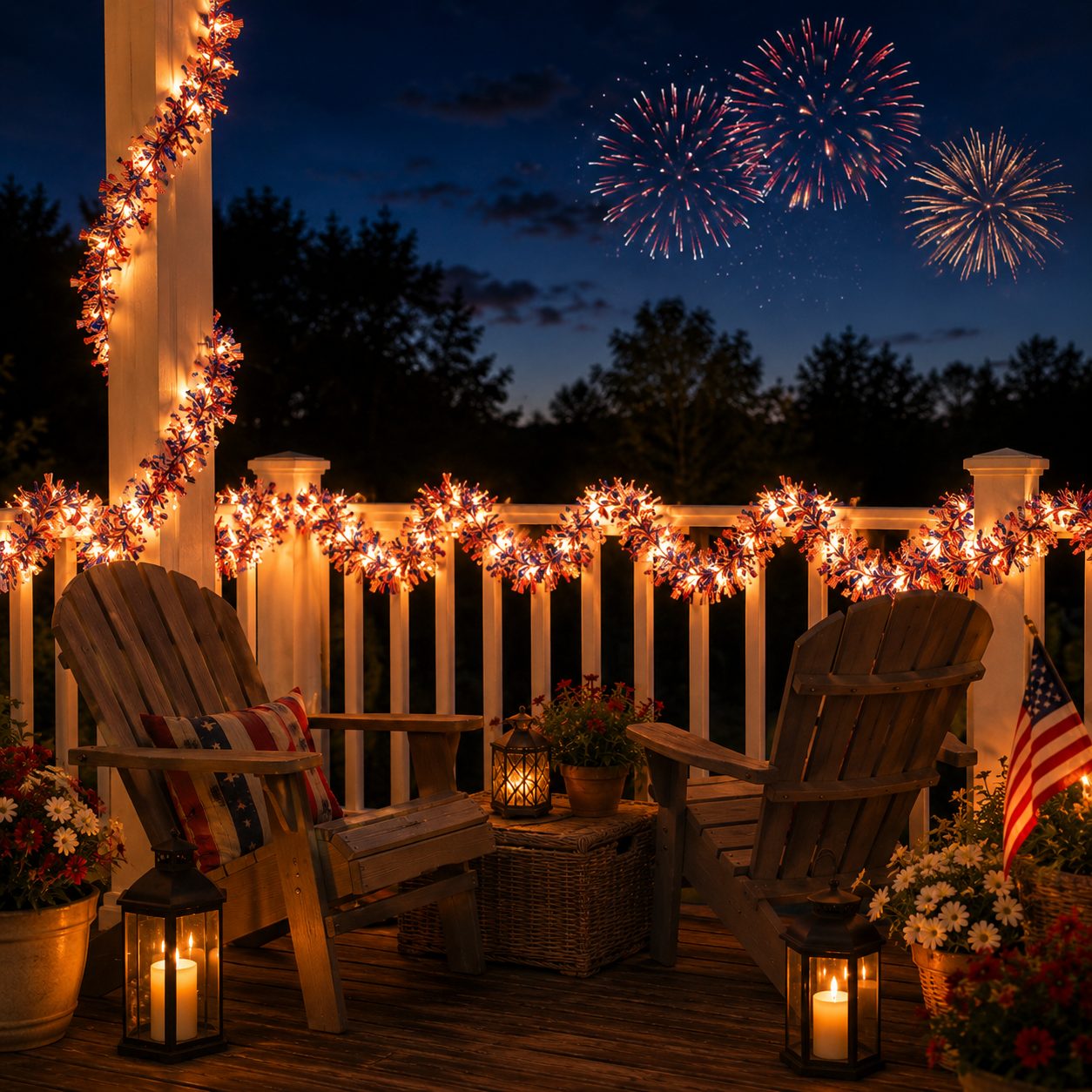 2-Pack 5m Patriotic LED Tinsel Garland – 50 Warm Lights