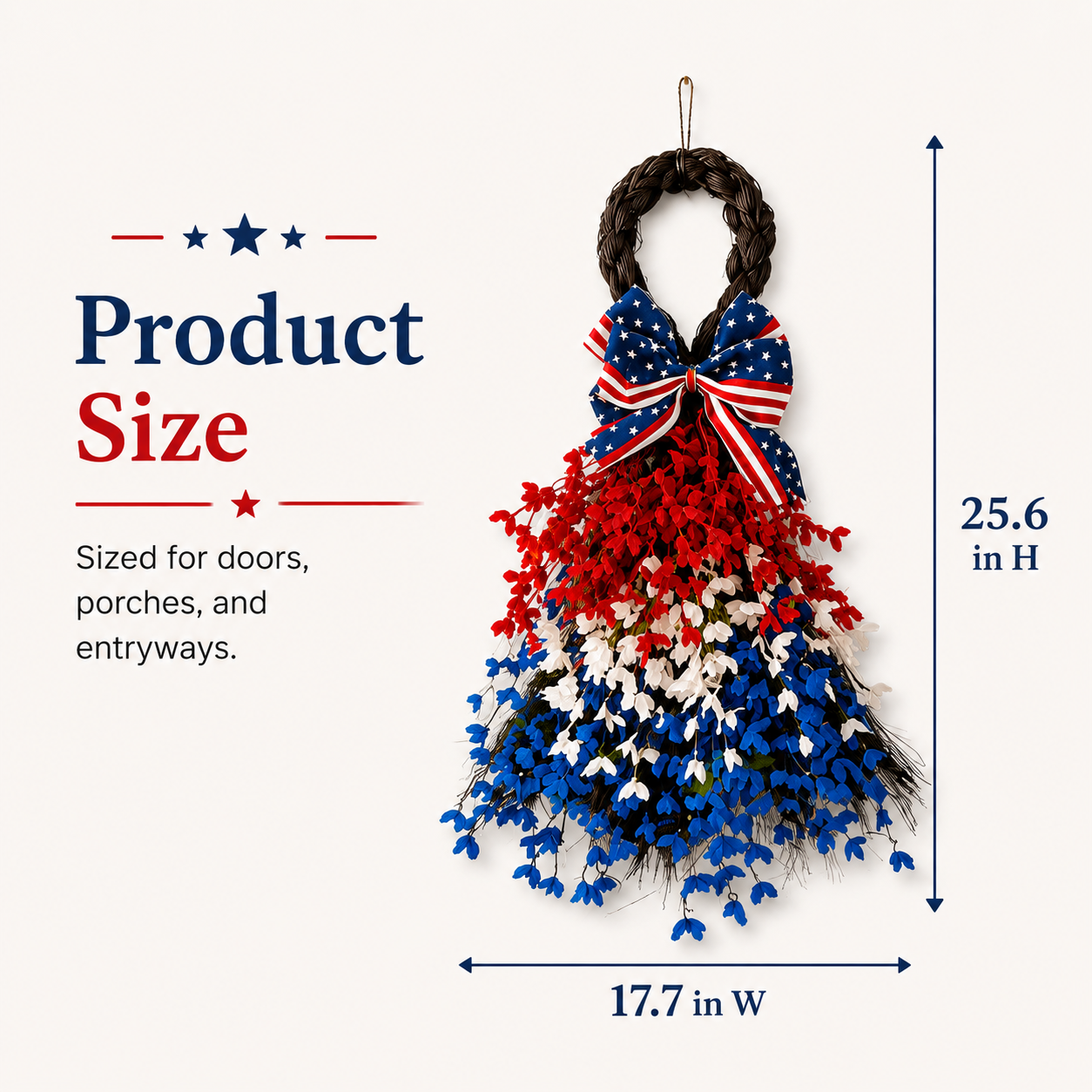 Patriotic Red, White & Blue Hanging Wreath
