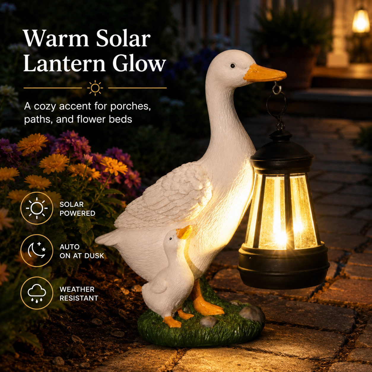Solar White Duck Lantern Garden Decor